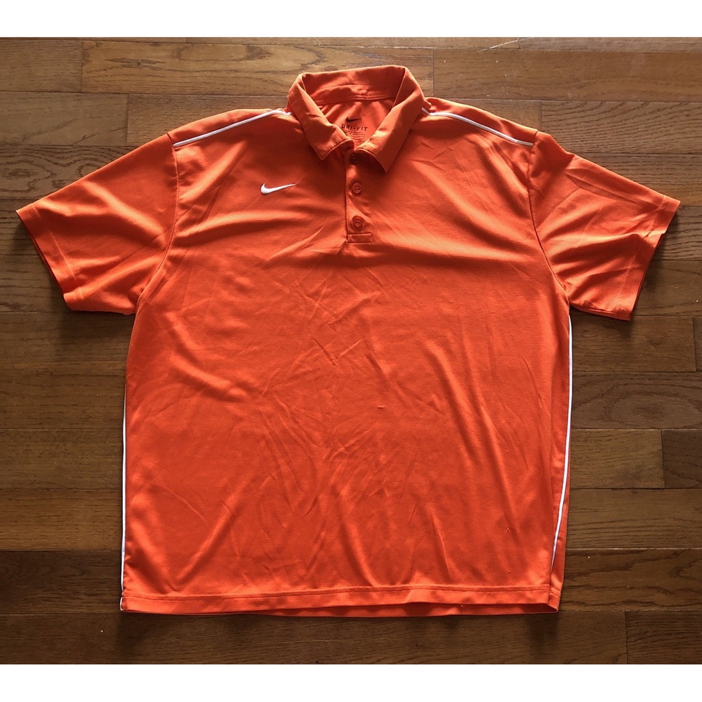 Nike Golf Polo Shirt Orange White Dri Fit Men's Size XL